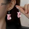 Charming Animal Jewelry Pink Pig Dangle Earrings 2D Acrylic Charm
