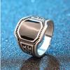 Elegant Fashion Jewelry Ring With Round Black Rhinestone And Curved Engraving For Men