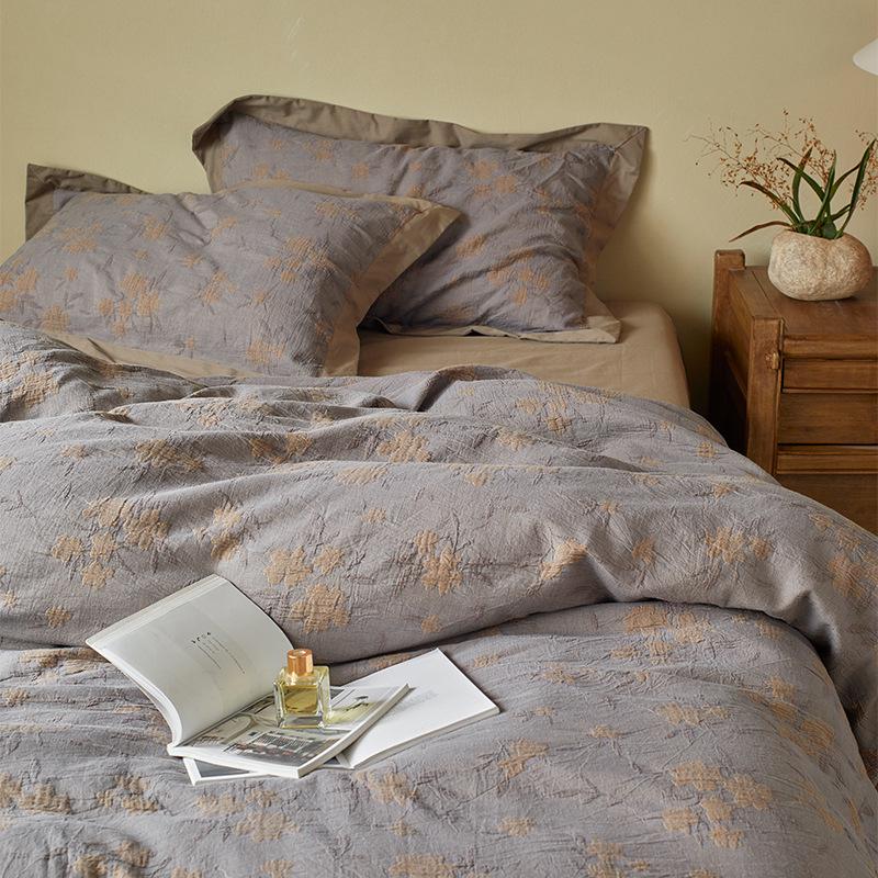 Retro Wabi-Sabi Pure Cotton Jacquard Four-Piece Bedding Set - Vintage High-End Feel Sheets & Duvet Covers