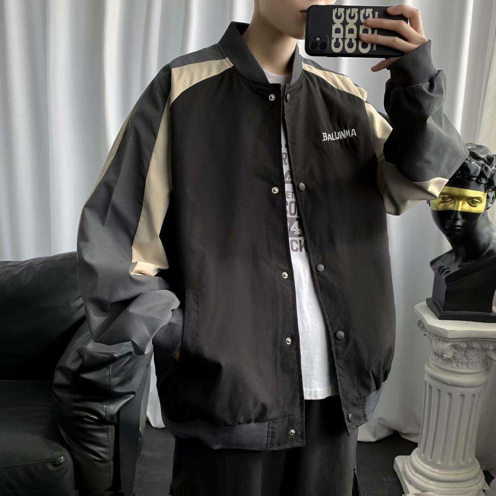 American Color Matching Fried Street Baseball Jersey Men's Spring and Summer Thin Loose Ins Trendy Brand Ruffian Handsome Casual Versatile Jacket