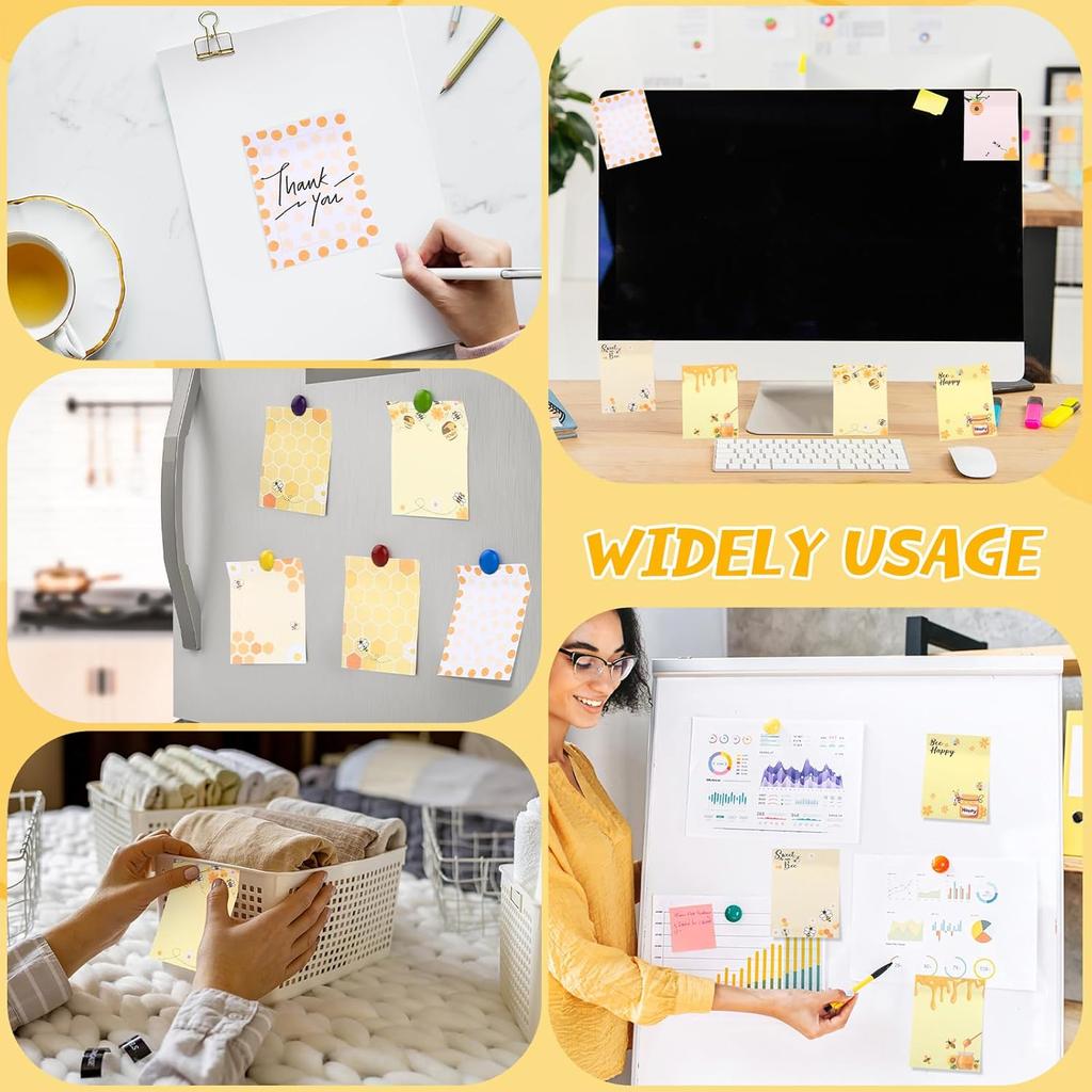 12 Pieces Bee Sticky Notes Bee Notepads Gifts 3x4 Inch Adhesive Honey Memo Notes for Women to Do List for Memo Reminder List for Office Home Supplies