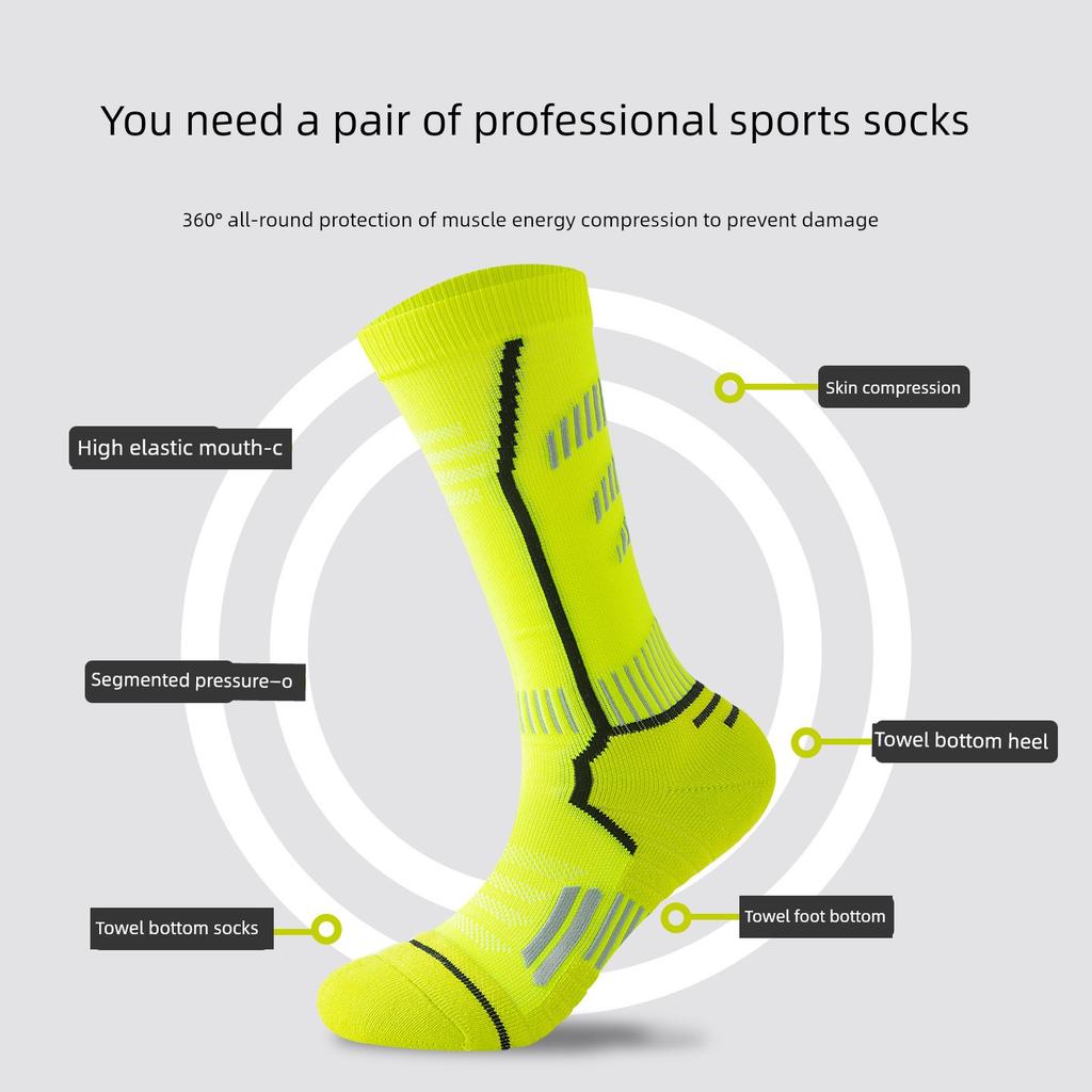 Professional Sports Football Socks for Men, Pressure Calf Socks, Towel Bottom, Breathable, Non-Slip, Outdoor Cycling and Running Long Socks