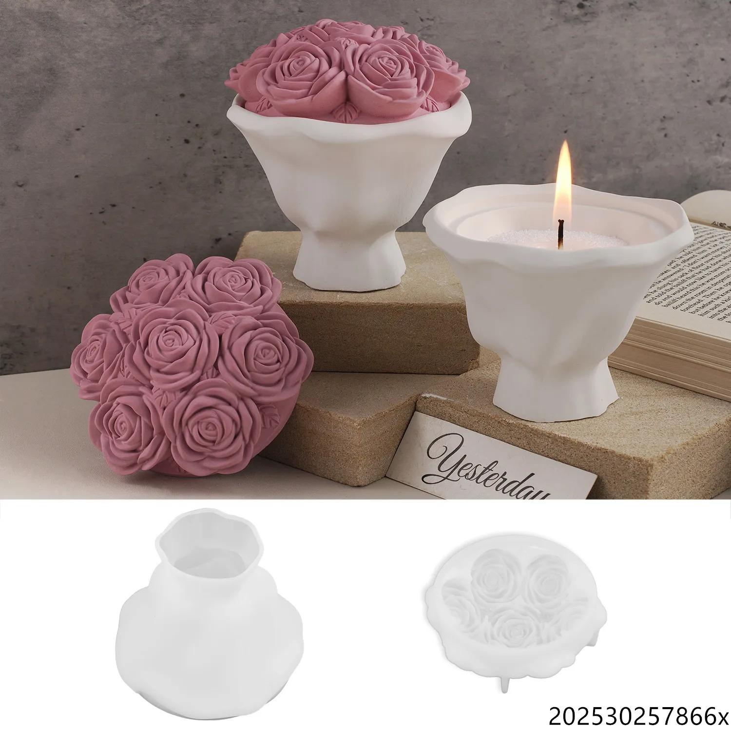 

Silicone Relief Rose Flower Storage Box Molds for Resin Candle Jar Ornament Retro Flower Concrete Cup Mold Home Garden Decor