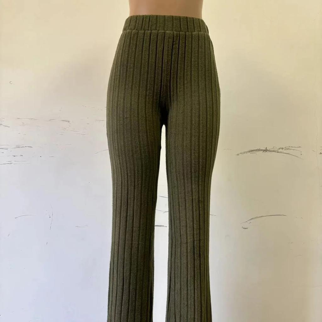 2025 Women's Fashion High-Waisted Flared Pants Slim Fit Solid Color Casual Long Trousers for Autumn Winter