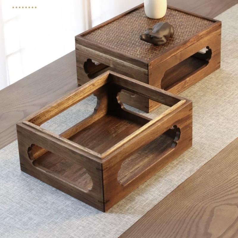 Solid Wood Kungfu Tea Set Storage Box, Dustproof Tea Tray Shelf, Multifunctional Organizer Rack for Home Daily Tea Ceremony