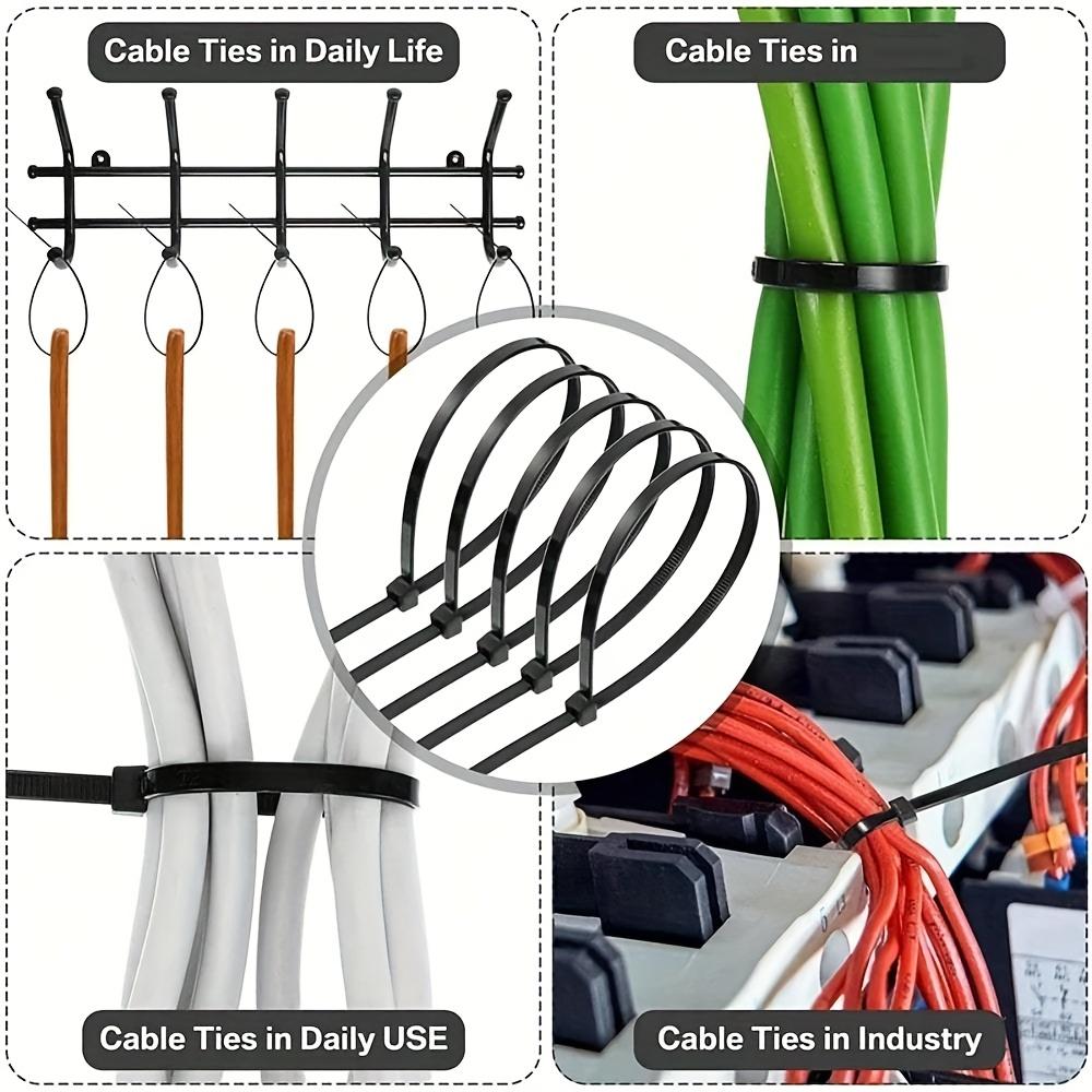 100pcs Self-Locking Plastic Zip Ties - Various Sizes (10.16cm, 15.24cm, 20.32cm, 30.48cm) for Cable Management, Home Office Organization