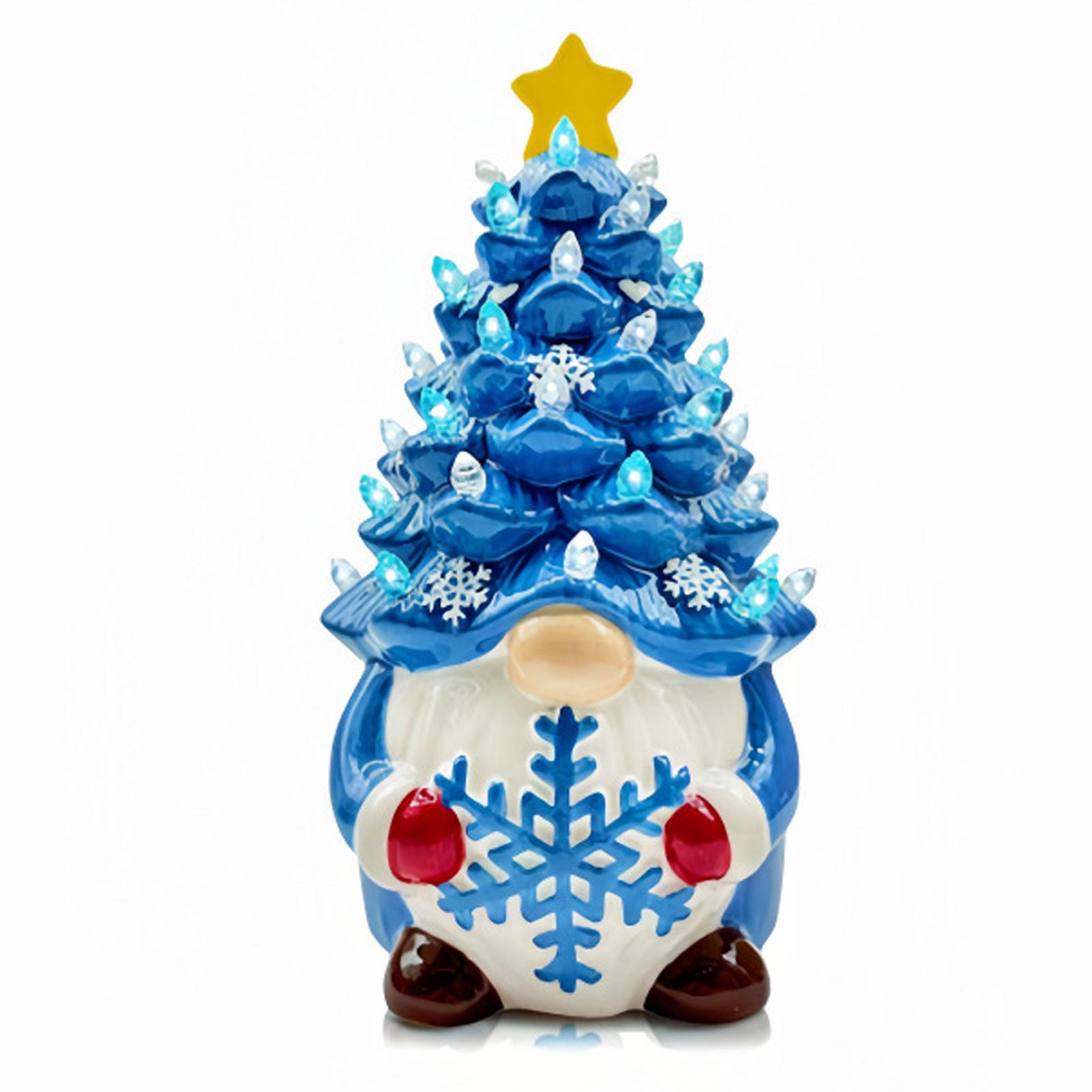 

1PC Blue Resin Christmas Tree Gnome Figurine Mini Glow Festive Decor For Home Desk Button Battery Gnome Christmas Tree синий