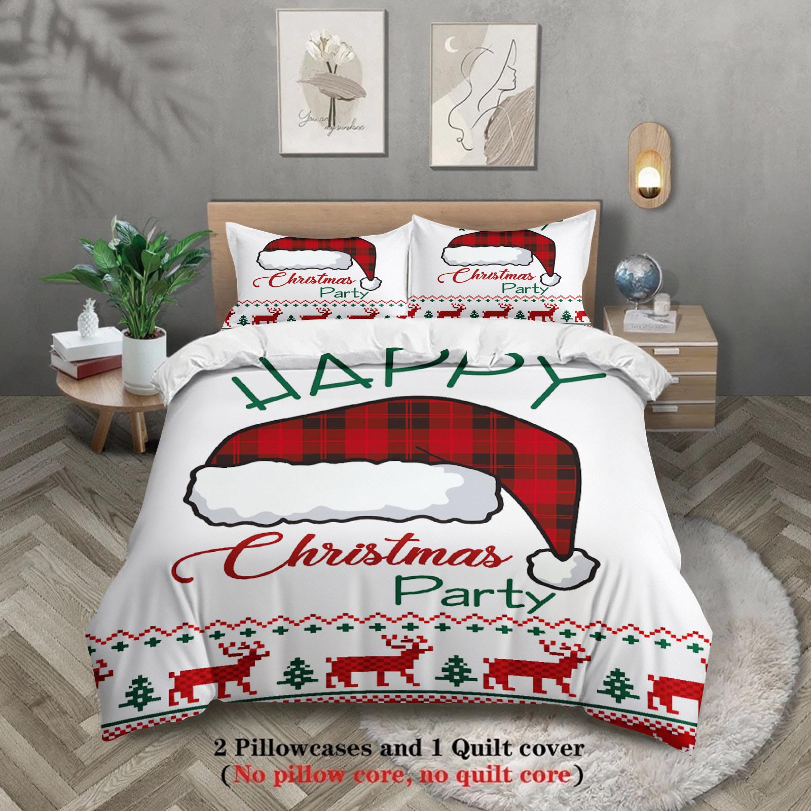 

Christmas Bedding Set 3D Printed Duvet Cover Set Soft Single Twin Size Home Decor Birthday Gift For Kids Christmas Gift Bedroom EU Single(135*200cm)3pcs
