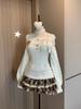 Women's Retro One-Shoulder Rabbit Ear Sweater - Long Sleeve, Round Neck, Autumn/Winter Knitwear