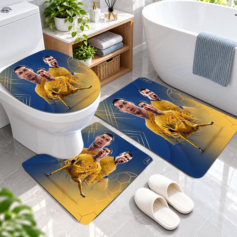 3Pcs Flannel Toilet Mat Set Cristiano Ronaldo Bathroom Rug Bath Carpet Non Slip Home Decor