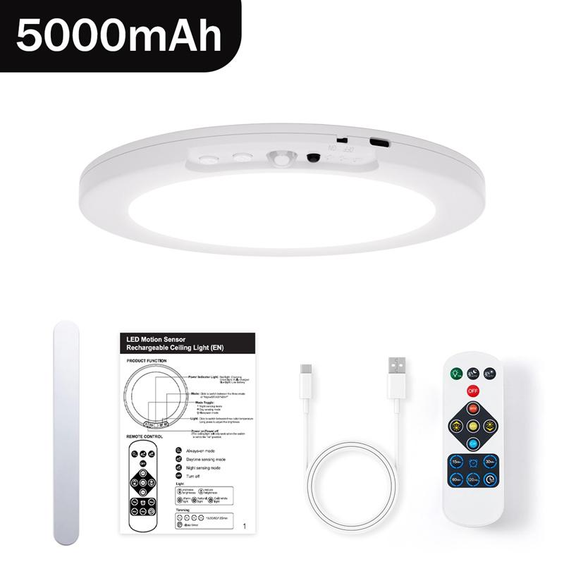 Motion Sensor Ceiling Light USB Type-C Rechargeable Magnetic Lamp Wireless Wall Lamp Remote LED Night Light For Kitchen Coatroom