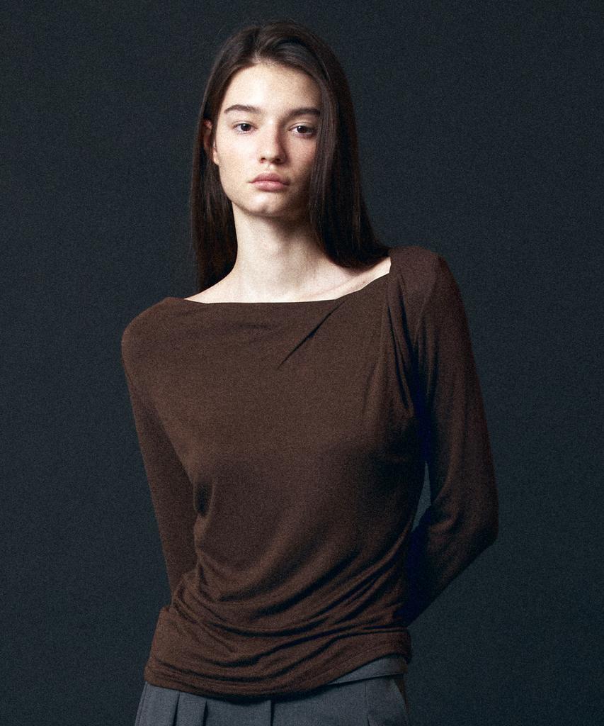 TOWAV Nest Cowl Neck Tee_Brown