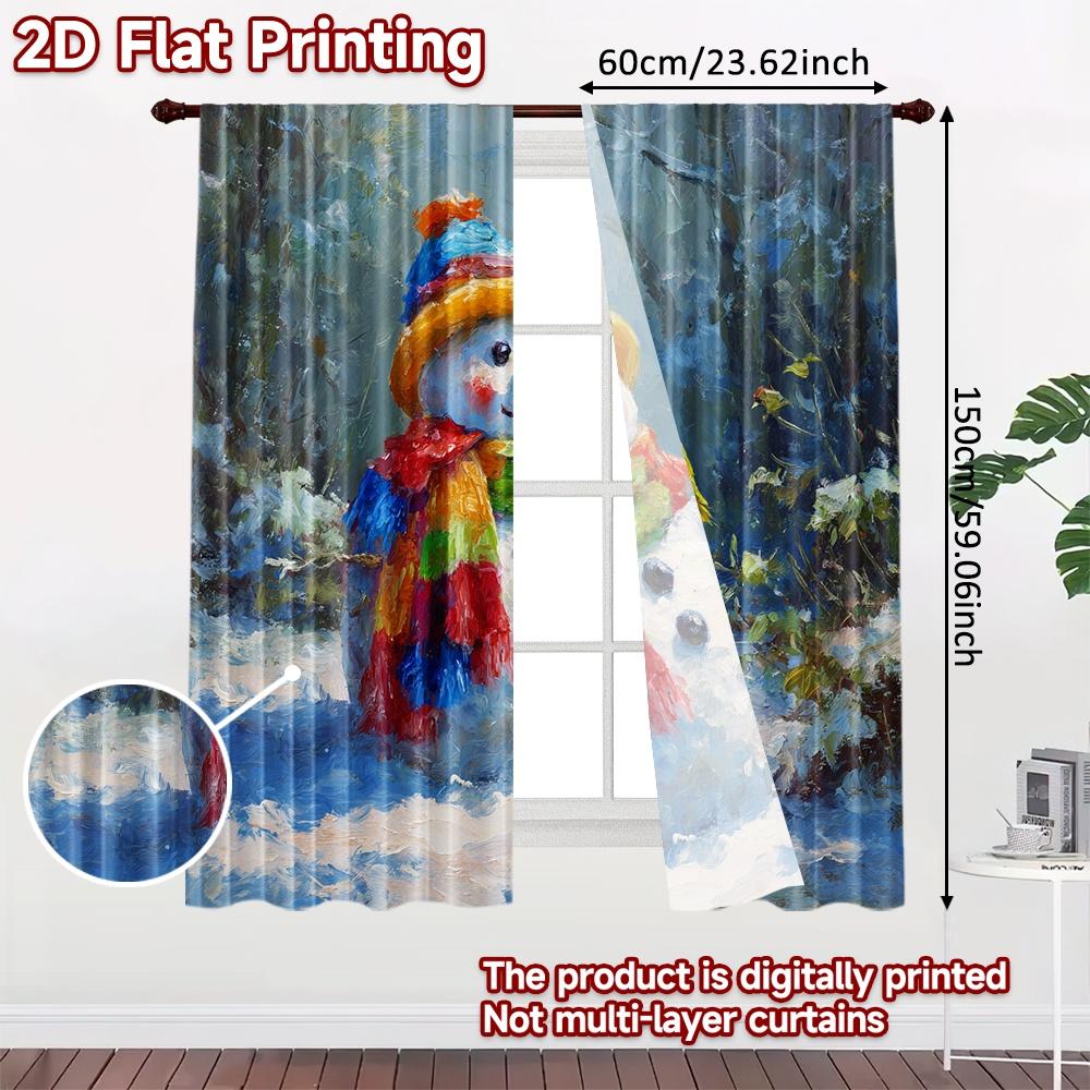 2pcs, 2D FLAT PRINTING Curtains (Without Rod) Snowy Friend Halloween Festival Popular Curtains&Drapes Versatile Fabric Curtains