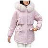 Women Fashion Long Sleeve Solid Color Warm Hooded Cotton Zipper Casual Jacket Coat
