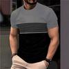 Summer Round Neck Color - Block & Striped 3D Print Top Fashionable Casual Short Sleeved Men's T-shirts