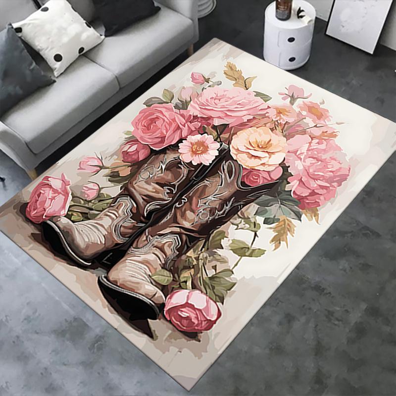 Western Cowboy Boot Chair Mat Office Carpet, Oversized Rug for Home Decor, Sofa Mat, Desk Pad Gift, Suitable for Bedroom, Living Room, Various Rooms