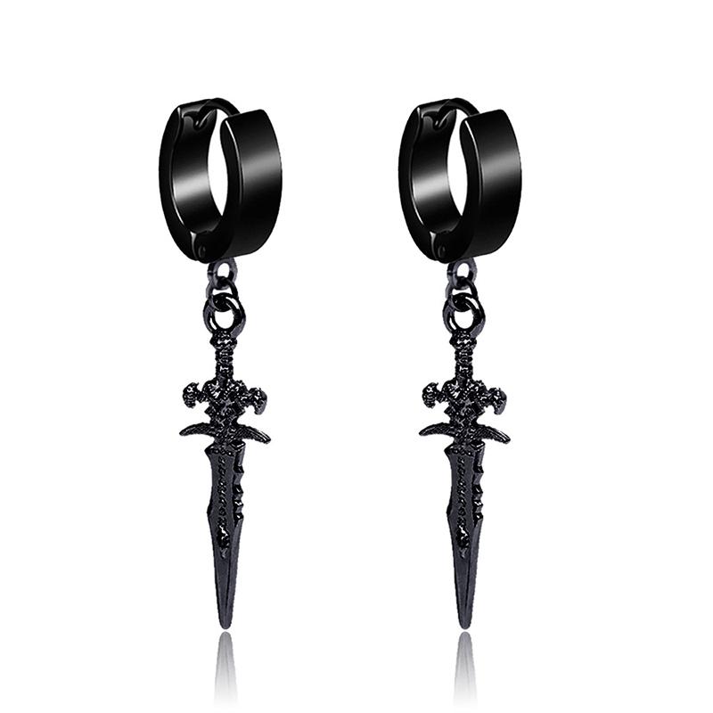 1 Paire Boucles d'Oreilles Clip Oreille Indolore en Acier Inoxydable pour Hommes Femmes Punk Épée Croix Noir Faux Boucles d'Oreilles Bijoux Cadeaux