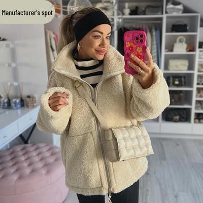 Elegant European & American Style Women's Plush Zipper Coat - Versatile & Loose Fit for Autumn/Winter Fashion