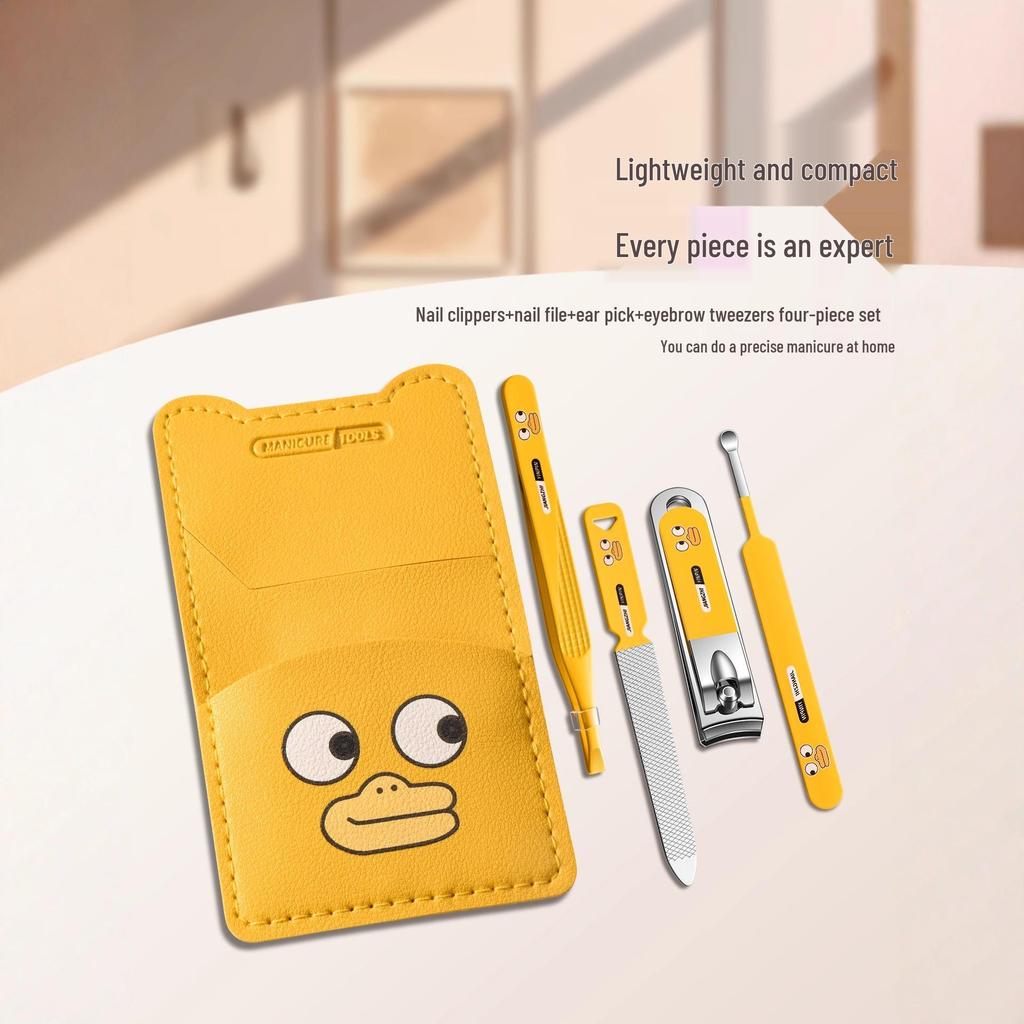 Cartoon Nail Clipper Set: Cute, Portable Grooming Kit with Cuticle Pusher, Tweezers, and Ear Pick for Men & Women.