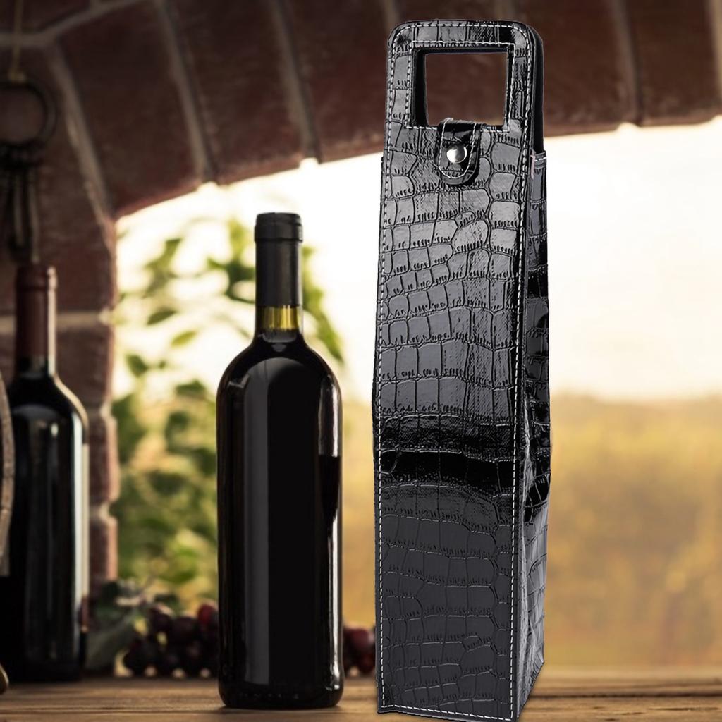 PU Resuable Leather Wine Tote Bag Champagne Beer Gift Bags Carrier(black)