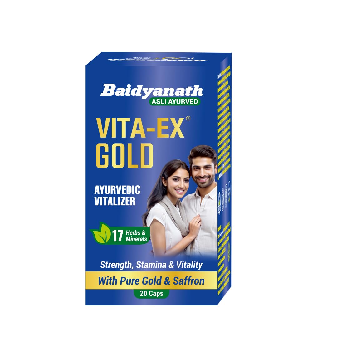 

Baidyanath Vita Ex Gold Ayurvedic Energy Supplement With Shilajit, Ashwagandha & Safed Musli 20 Capsules
