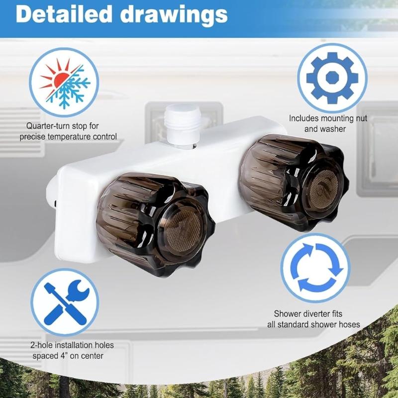 4 Inch Center Spread Shower Valves Replacement Quick Connection Installation ABS Material For Motorhome Boat Recreational Vehicles