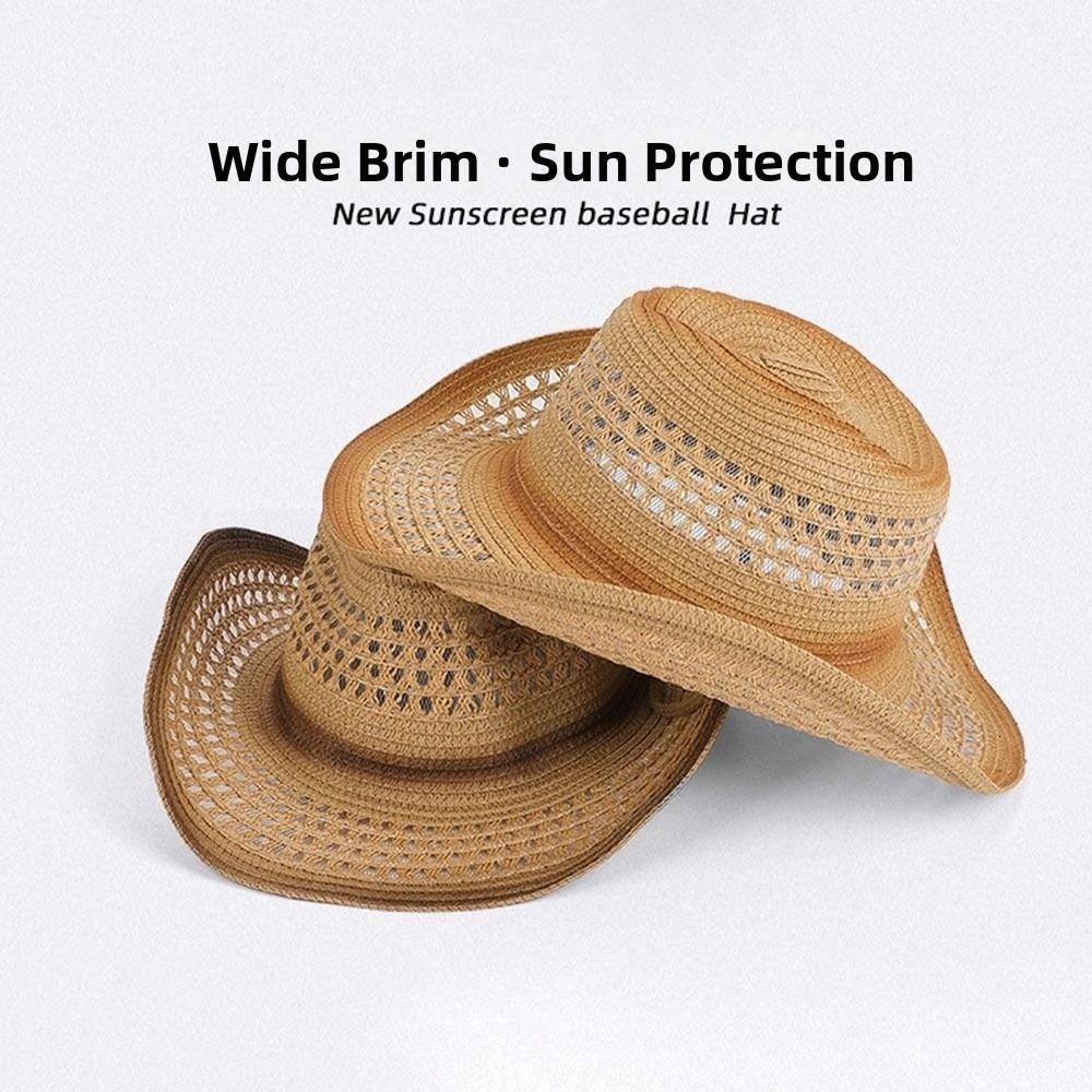 New Fashion High Quality Retro Sunscreen Straw Hat Hollow Out Wide Brim Western Cowboy Hat Beach Hats Unisex