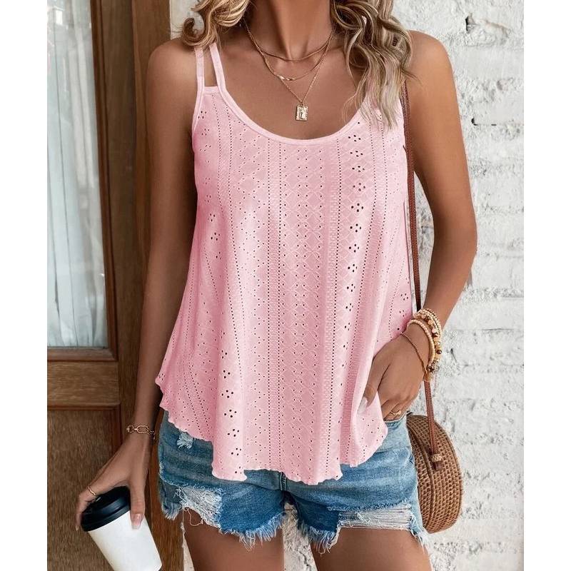 T Shirt Women Sleeveless Knit Tank Top With Round Neck For Casual Streetwear
