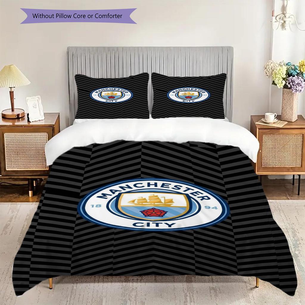 Manchester City Heritage Emblem Bedding (1 * Duvet Cover + 2 * Pillowcase, Without Core) 2DFlat Christmas Birthday Gift Bedding Set