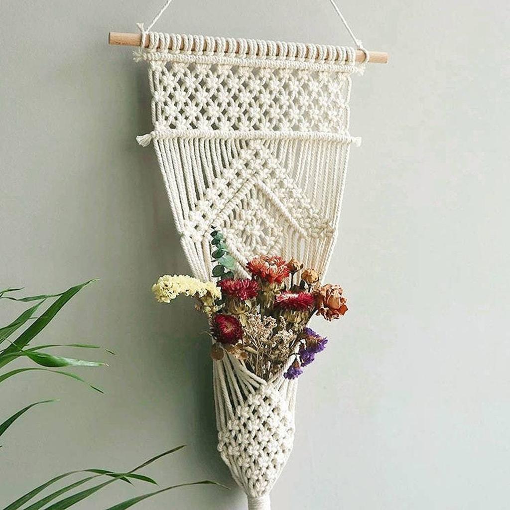 Handmade tapestry, cotton rope weaving, hanging basket, flower pot, plant mesh bag, modern bedroom, room, balcony decoration