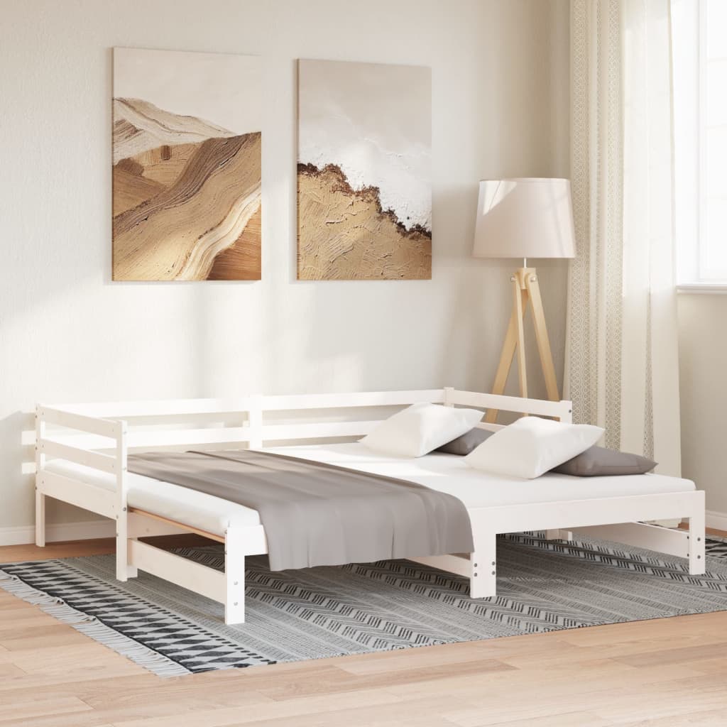Vidaxl Łóżko Wysuwane, Lite Drewno Sosnowe, Białe, 2X(90X200) Cm