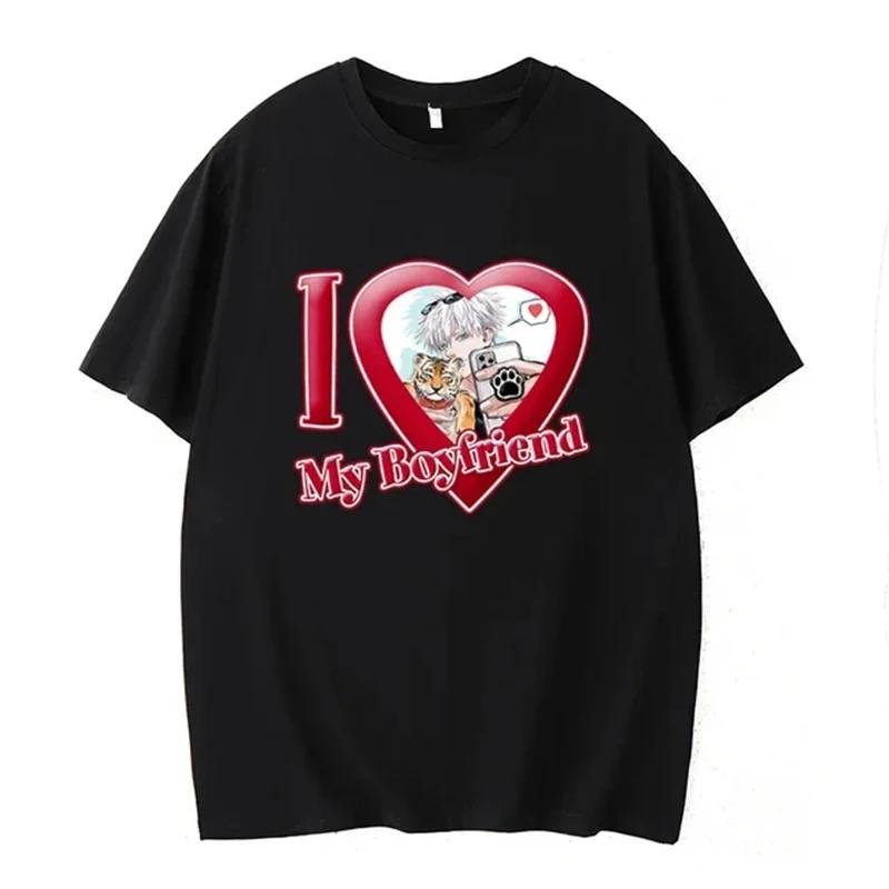 I Love My Boyfriend Print Funny T-shirt Girl Animal Y2K Fashion 90S Print Tops Tee Gril Black White Clothes,Drop Ship