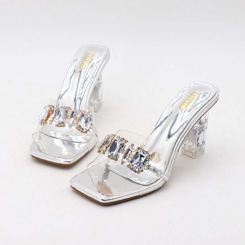 Fashion Shoes Slippers Soft Women Heels Glitter Slides Fashion Low Beige Heeled Sandals Pantofle Comfort High Jelly Summer Luxury Black