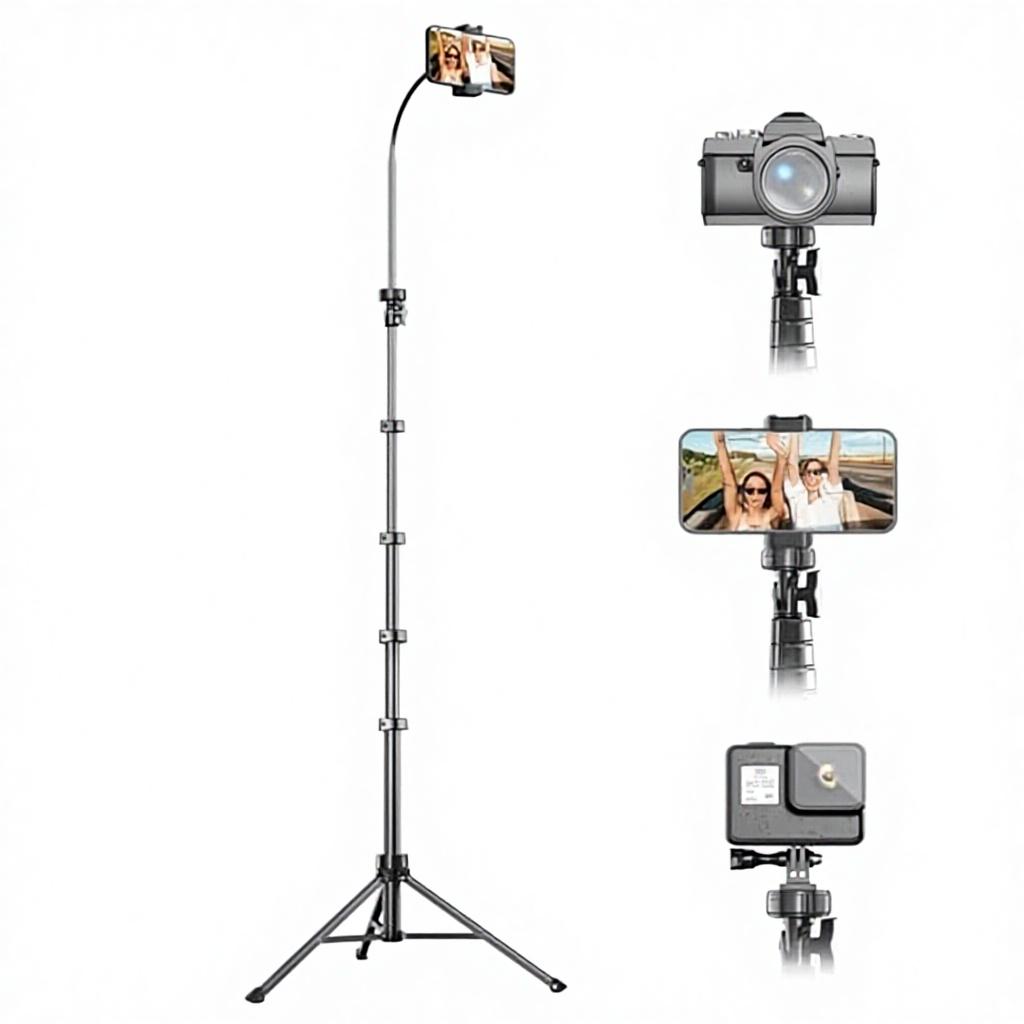 88 Flexible Aluminum Phone Tripod Gooseneck Selfie Stick 2kg Black-Remote Holder for IPhone/Android Video Recording 12t