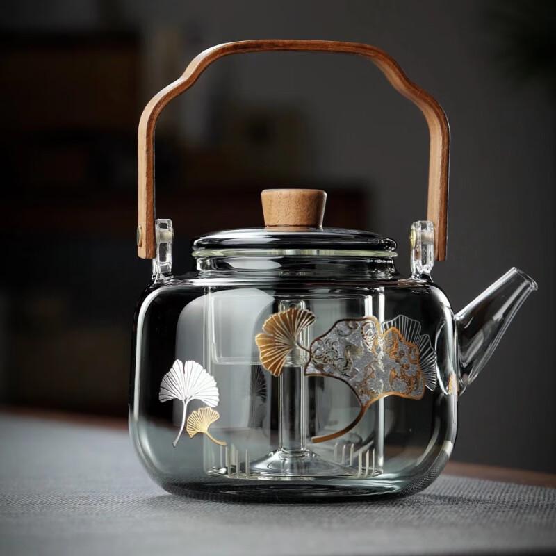 Shangqi Glass Stewing Teapot with Walnut Beam Handle