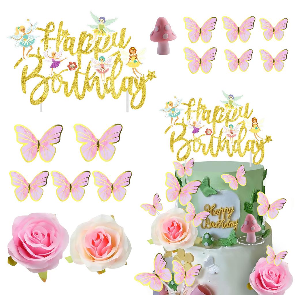 Fairy Cake Topper Butterfly Cake Decoration Mushroom Cake Decorations Fairytale Theme Party Decorations