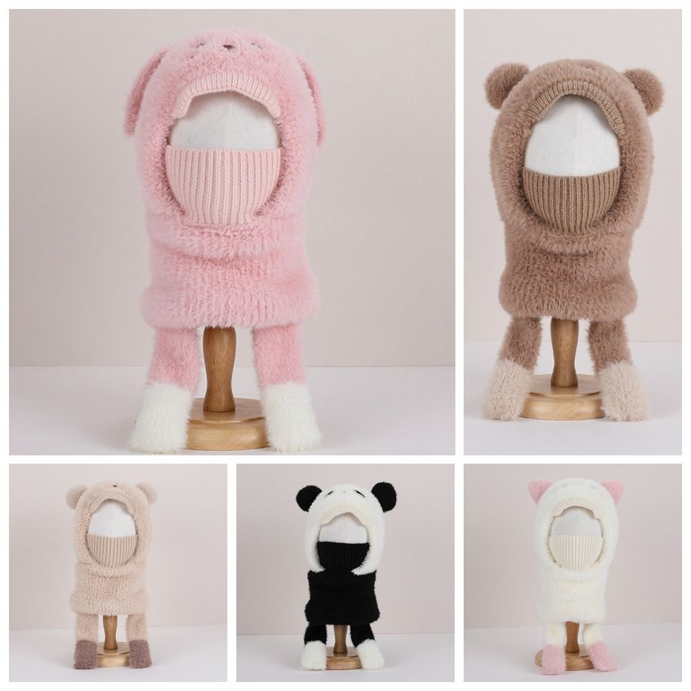 Elastic Kids Snow Beanie Trendy Kids Winter Scarf Versatile Plush Mask Hat  Outdoor