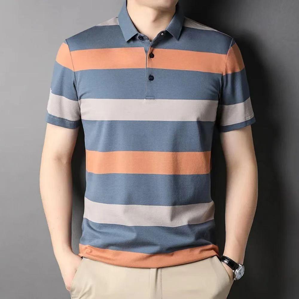 Men's striped polo shirt, men's ethnic style retro polo shirt top