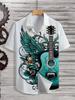 Guitar Wing Print Lapel Shirt: Breathable and Skin-friendly Fabric with a Smooth Drape. Suitable for Summer Travel, Casual Gatherings, and Daily