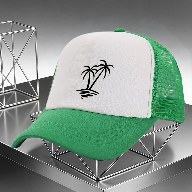 Palm Tree Beach Sunset Trucker Hat Adjustable Mesh Breathable Summer Vacation Baseball Cap Unisex