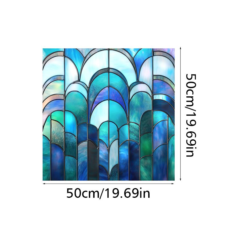 50x50cm Vintage Pattern PVC Patch Colorful Fan Shaped Film Durable Privacy Decor