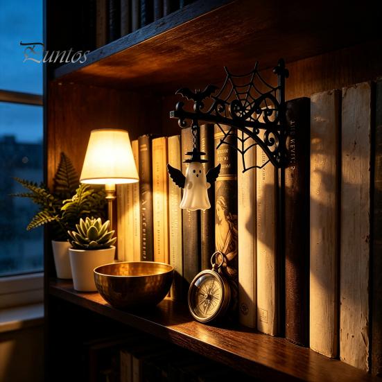 Bat Shaped Decorations Library Lantern, Mini Decorative Bookshelf Lamp, Spooky Pumpkin Ghost Hat Reading Nook Atmosphere Lights for Study LED