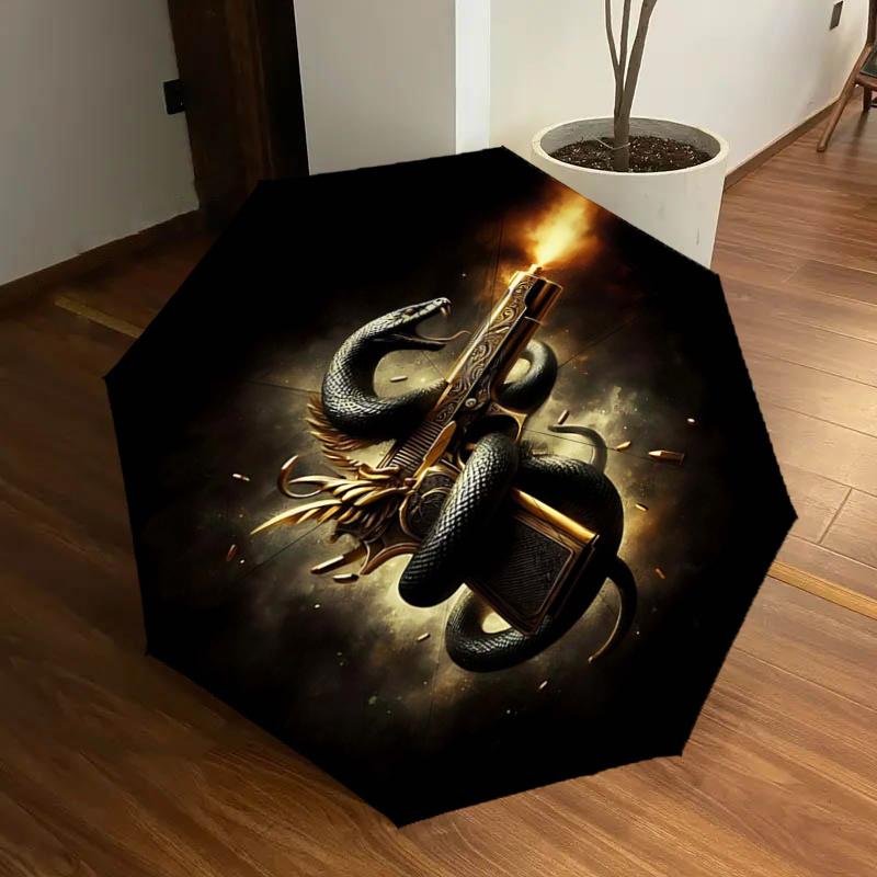 

Golden Snake & Gun Design Automatic Folding Umbrella - Elegant Outdoor with 8-Bone Frame, Perfect Gift for Fans and Travelers1125049a
