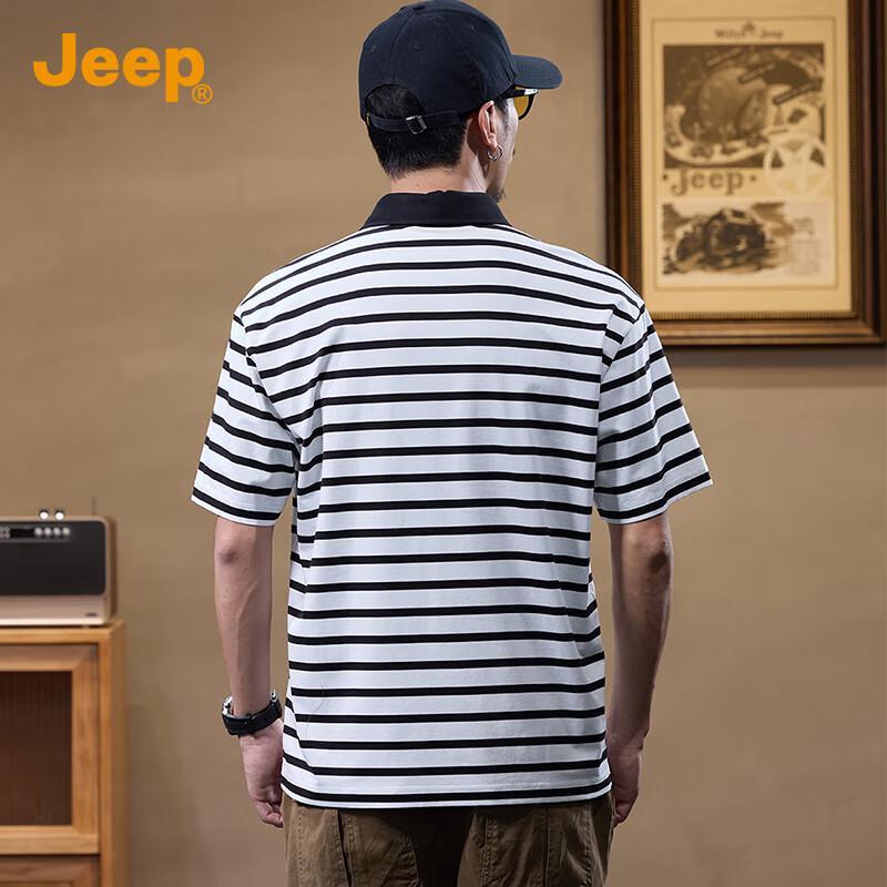 Jeep Men's Striped Lapel Short Sleeve Polo T-Shirt