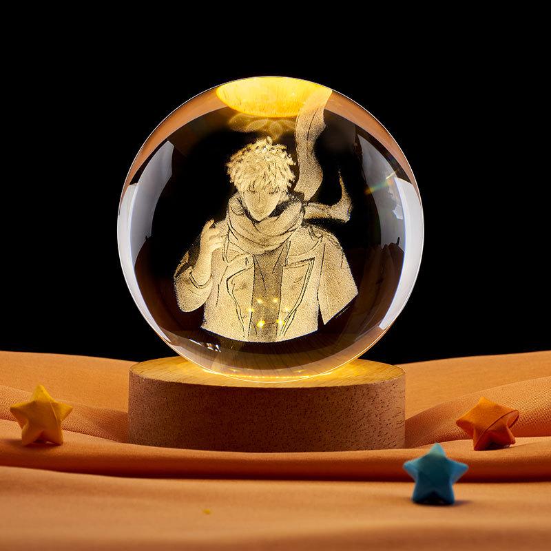 Crystal Ball 3D Night Light - Inner Carved Glass Ornament & Birthday Gift 6cm Crystal Ball (No Base)