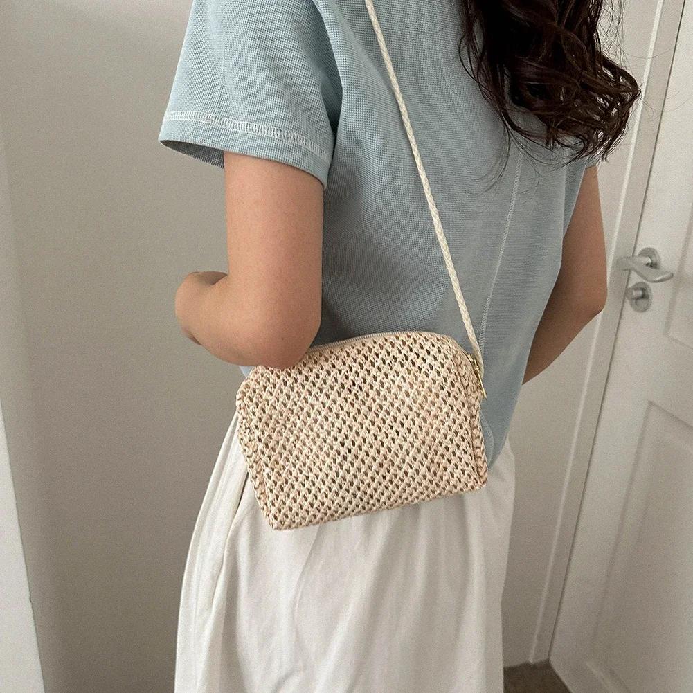 Damen Mode Sommer Stroh Umhängetasche Damen Strand Urlaub Einkaufen Gewebte Schulter Handtasche Messenger Geldbörsen für Damen Taschen