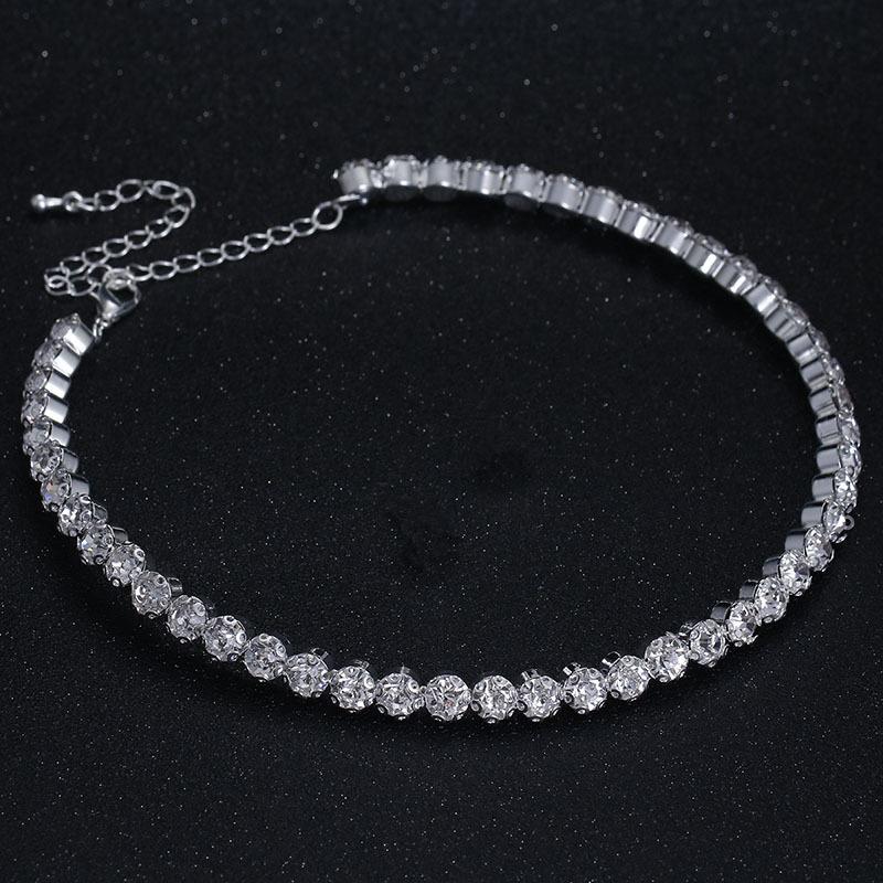 Fashion Wedding Accessories, Alloy Rhinestones Full of Diamonds, Zircon Jewelry Set, Silver-plated Sticker Neck Necklace Women