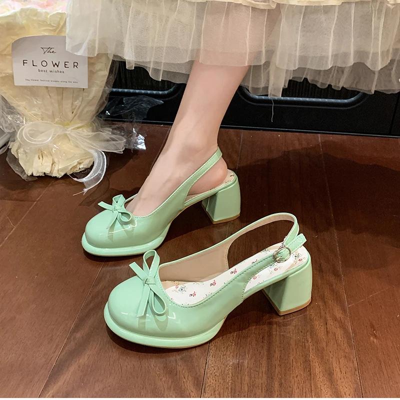Fashion Summer Cover Toe Butterfly-knot Women Sandals Fashion Thick Heel Singbacks Shoes Ladies Outdoor Gladiator Sandalias