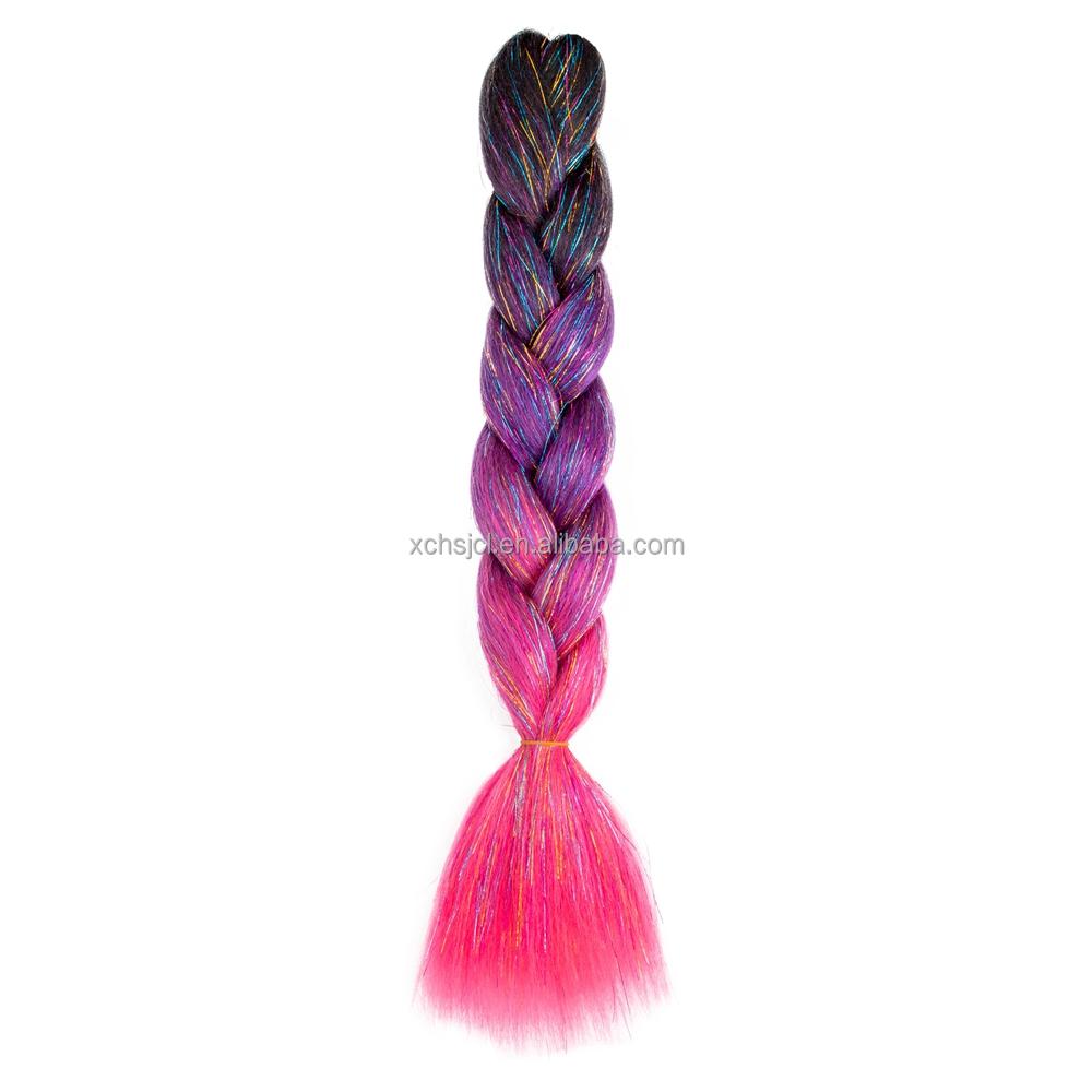 Customized Soft Heat Resistant Fiber Festival Ombre Pure 2 3 4 5 Tone Color Tinsel Glitter Jumbo Braiids