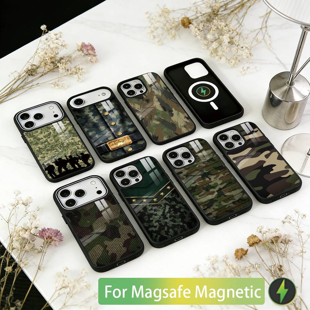 Camouflage Camo Military Army Phone Case For iPhone17,16,15,14,13,12,11 Plus,Pro Magnetic For Magsafe Wireless Charging